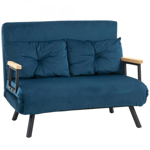 Sofá Cama Convertible 4 en 1 Sillón Cama 2 Plazas Plegable Respaldo Ajustable de 5 Niveles Almohadas 102x73x81 cm Azul [8]