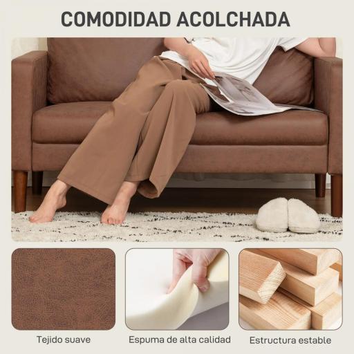 Sofá de 2 Plazas Tapizado en Microfibra con Patas de Madera Reposabrazos 130x78x85 cm Marrón [3]