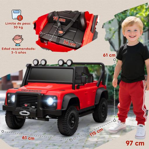 Coche Eléctrico para Niños con Licencia Land Rover 12V Control Remoto Sistema de Suspensión USB MP3 Faros Rojo [1]