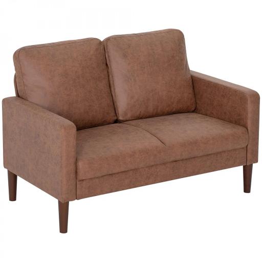 Sofá de 2 Plazas Tapizado en Microfibra con Patas de Madera Reposabrazos 130x78x85 cm Marrón [9]