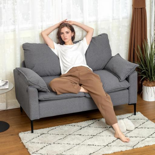 Sofá de 2 Plazas Tapizado en Terciopelo con Patas de Metal Reposabrazos Acolchado 130x77x84 cm Gris [2]