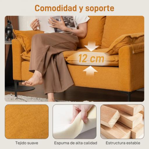 Sofá de 2 Plazas Tapizado en Terciopelo con Patas de Metal Reposabrazos Acolchado 130x77x84 cm Amarillo [2]