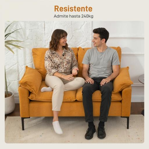 Sofá de 2 Plazas Tapizado en Terciopelo con Patas de Metal Reposabrazos Acolchado 130x77x84 cm Amarillo [5]