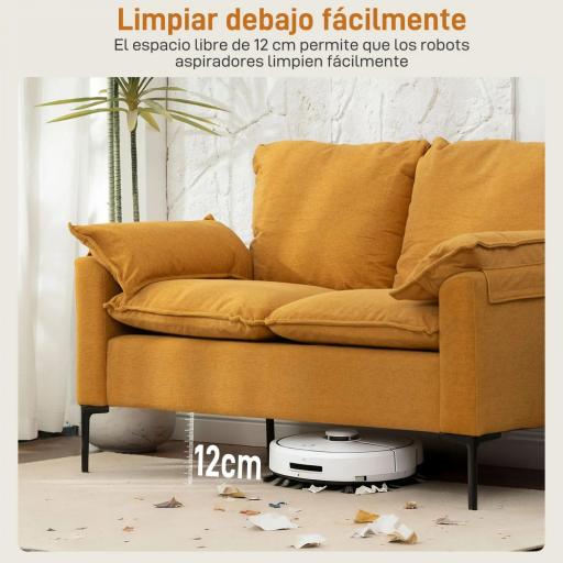 Sofá de 2 Plazas Tapizado en Terciopelo con Patas de Metal Reposabrazos Acolchado 130x77x84 cm Amarillo [6]