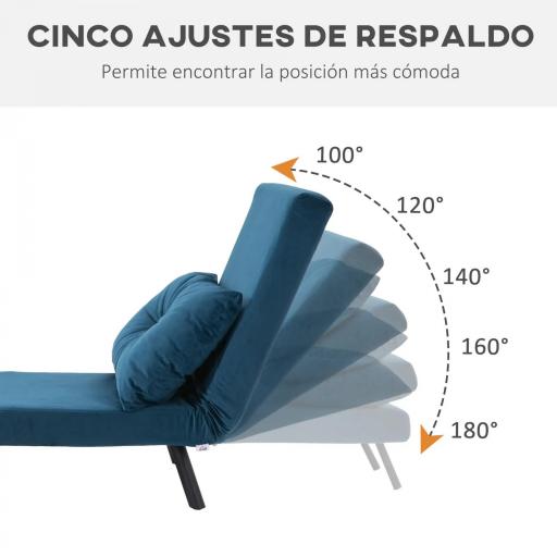 Sofá Cama Individual Plegable Silla Cama Convertible 4 en 1 Respaldo Ajustable de 5 Niveles y Almohada 63x73x81 cm Azul [2]