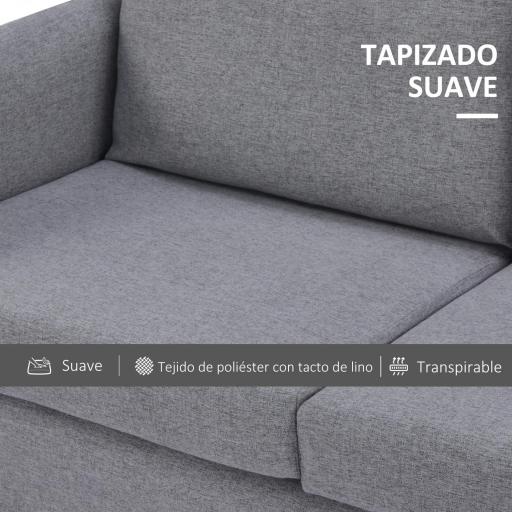 Sofá de 2 Plazas Tapizado en Lino Sintético con Cojines Acolchados Desenfundables Reposabrazos 130x67x76,5 cm Gris [4]