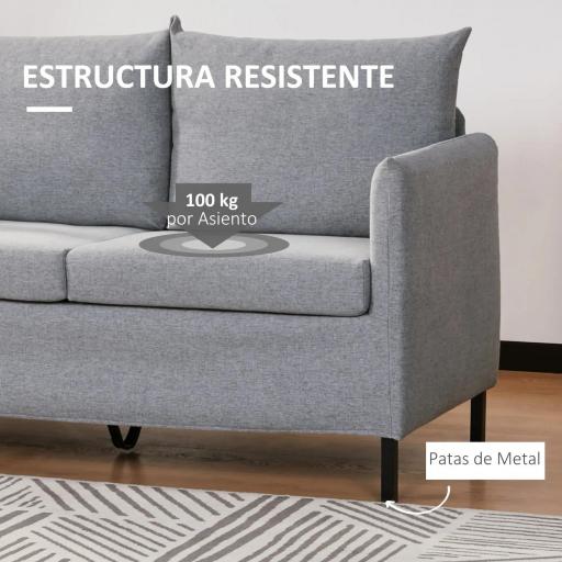 Sofá de 2 Plazas Tapizado en Lino Sintético con Cojines Acolchados Desenfundables Reposabrazos 130x67x76,5 cm Gris [3]