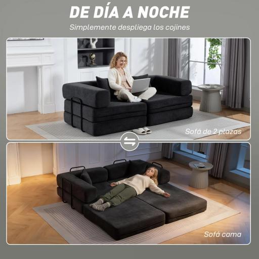 Sofá Cama de 2 Plazas Plegable Tapizado en Chenilla con Acolchado Grueso Reposabrazos Anchos 2 Almohadas Gris Oscuro [4]