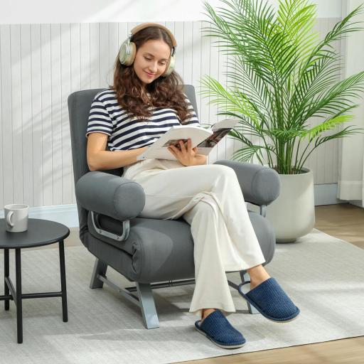 Sillón Cama Individual 3 en 1 Sofá Cama Plegable con Respaldo Ajustable y Cojín para Sala Dormitorio 73x78x81 cm Gris