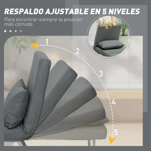 Sillón Cama Individual 3 en 1 Sofá Cama Plegable con Respaldo Ajustable y Cojín para Sala Dormitorio 73x78x81 cm Gris [2]