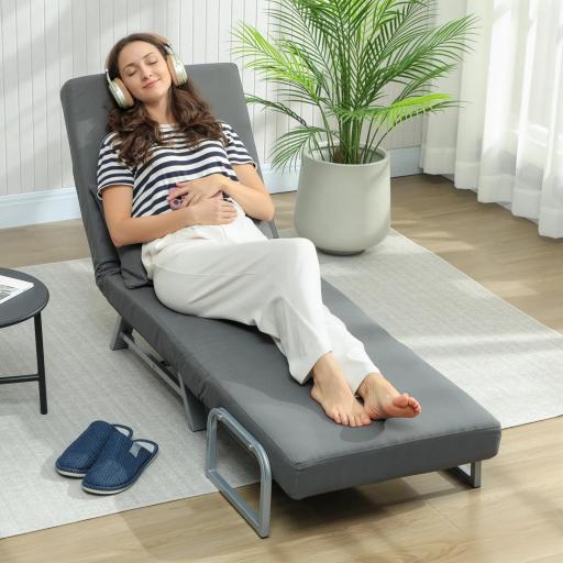 Sillón Cama Individual 3 en 1 Sofá Cama Plegable con Respaldo Ajustable y Cojín para Sala Dormitorio 73x78x81 cm Gris [5]