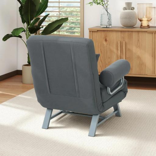 Sillón Cama Individual 3 en 1 Sofá Cama Plegable con Respaldo Ajustable y Cojín para Sala Dormitorio 73x78x81 cm Gris [7]