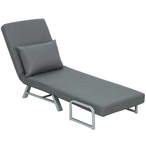 Sillón Cama Individual 3 en 1 Sofá Cama Plegable con Respaldo Ajustable y Cojín para Sala Dormitorio 73x78x81 cm Gris [9]