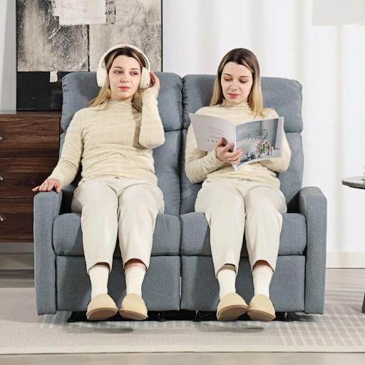 Sofá de 2 Plazas Reclinable Manual Tapizado en Lino con Reposapiés y Acolchado Grueso 118x95x101 cm Gris [7]