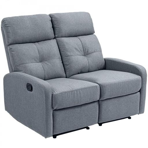 Sofá de 2 Plazas Reclinable Manual Tapizado en Lino con Reposapiés y Acolchado Grueso 118x95x101 cm Gris [8]