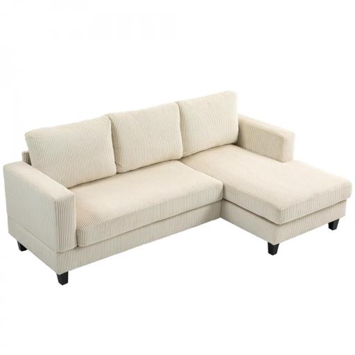 Sofá Chaise Longue de 3 Plazas en Forma de L Tapizado en Pana Asiento y Respaldo Acolchados 214x134x87 cm Beige [8]