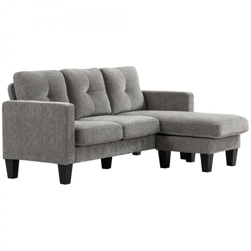 Sofá Chaise Longue Reversible con Estructura de Acero Tapizado en Chenilla 186x130x84cm Marrón Topo [10]