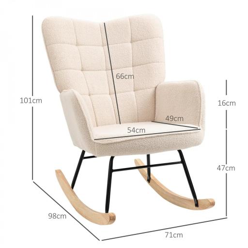 Silla Mecedora de Borreguito Sillón Balancín Oscilante 40° con Patas de Madera de Haya Carga 120 kg 71x98x101 cm Beige [1]