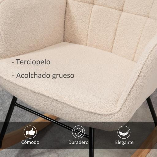 Silla Mecedora de Borreguito Sillón Balancín Oscilante 40° con Patas de Madera de Haya Carga 120 kg 71x98x101 cm Beige [3]