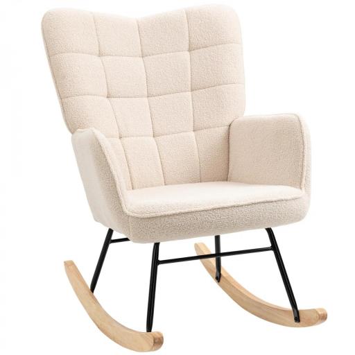 Silla Mecedora de Borreguito Sillón Balancín Oscilante 40° con Patas de Madera de Haya Carga 120 kg 71x98x101 cm Beige [8]