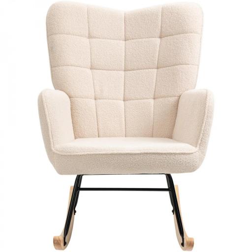 Silla Mecedora de Borreguito Sillón Balancín Oscilante 40° con Patas de Madera de Haya Carga 120 kg 71x98x101 cm Beige [9]