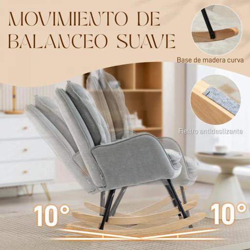 Silla Mecedora con Patas de Madera de Haya y Reposabrazos Mecedora para Lactancia Carga 120 kg para Dormitorio Gris [3]