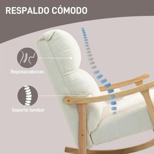 Silla Mecedora de Borreguito con Patas y Reposabrazos de Madera de Caucho Mecedora para Lactancia Carga 120 kg Crema [4]