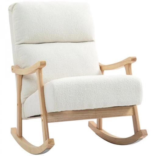 Silla Mecedora de Borreguito con Patas y Reposabrazos de Madera de Caucho Mecedora para Lactancia Carga 120 kg Crema [8]