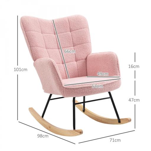 Silla Mecedora de Borreguito Sillón Balancín Oscilante 40° con Patas de Madera de Haya Carga 120 kg 71x98x101 cm Rosa [1]