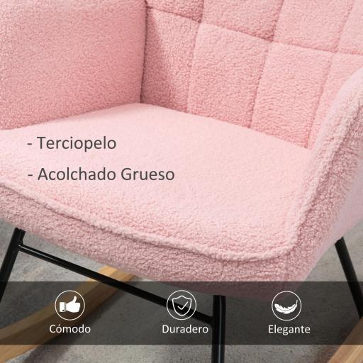 Silla Mecedora de Borreguito Sillón Balancín Oscilante 40° con Patas de Madera de Haya Carga 120 kg 71x98x101 cm Rosa [4]