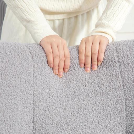 Silla Mecedora de Borreguito con Respaldo Capitoné y Base de Madera de Caucho para Salón o Dormitorio 65x88x87 cm Gris [6]