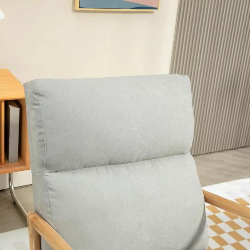 Mecedora Tapizada en Lino Silla Mecedora con Patas de Madera de Caucho y Reposabrazos Carga 150 kg Gris [3]