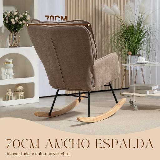 Silla Mecedora con Patas de Madera de Haya y Reposabrazos Mecedora para Lactancia Carga 120 kg para Dormitorio Marrón [3]