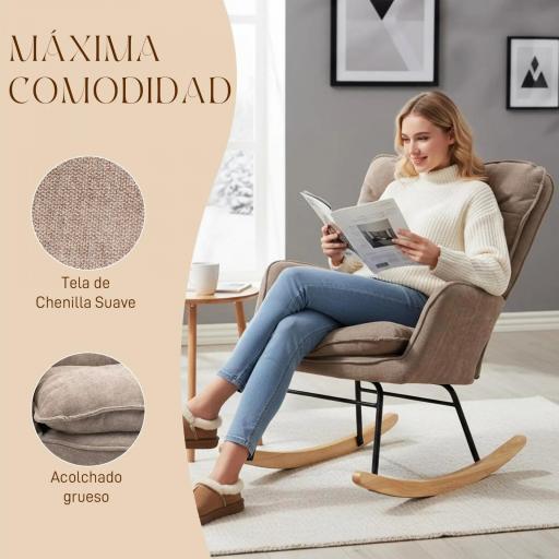 Silla Mecedora con Patas de Madera de Haya y Reposabrazos Mecedora para Lactancia Carga 120 kg para Dormitorio Marrón [4]