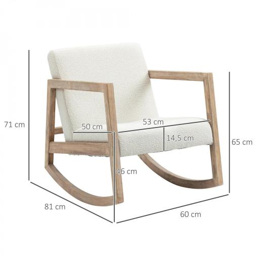 Silla Mecedora Tapizada de Borreguito Sillón Balancín Relax con Asiento Acolchado y Apoyabrazos 60x81x71cm Crema [1]