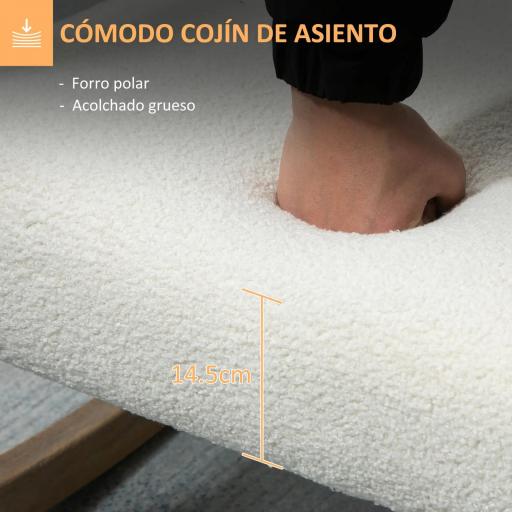 Silla Mecedora Tapizada de Borreguito Sillón Balancín Relax con Asiento Acolchado y Apoyabrazos 60x81x71cm Crema [2]
