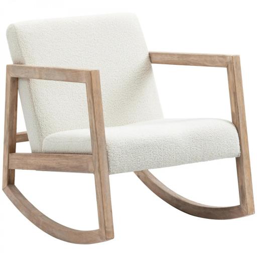 Silla Mecedora Tapizada de Borreguito Sillón Balancín Relax con Asiento Acolchado y Apoyabrazos 60x81x71cm Crema [8]