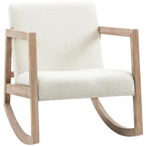 Silla Mecedora Tapizada de Borreguito Sillón Balancín Relax con Asiento Acolchado y Apoyabrazos 60x81x71cm Crema [9]
