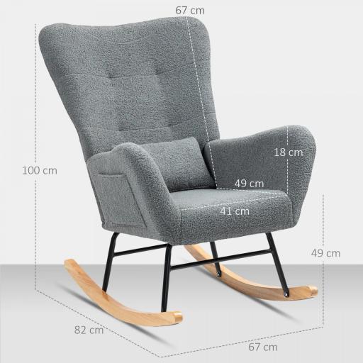 Mecedora de Borreguito con Respaldo Acolchado Almohada y Base de Madera de Caucho Carga 120 kg Gris [1]