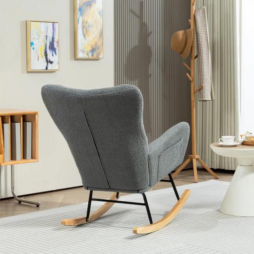 Mecedora de Borreguito con Respaldo Acolchado Almohada y Base de Madera de Caucho Carga 120 kg Gris [7]