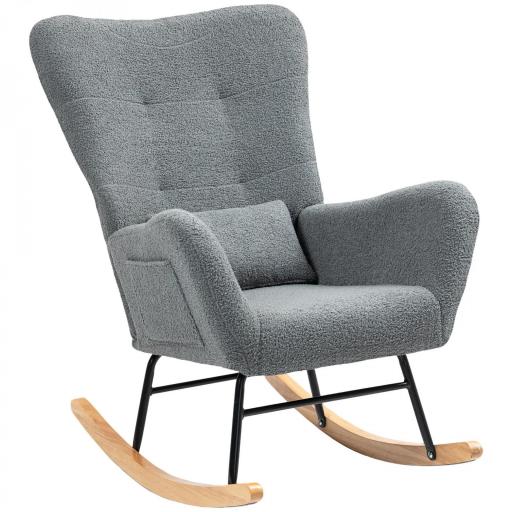 Mecedora de Borreguito con Respaldo Acolchado Almohada y Base de Madera de Caucho Carga 120 kg Gris [8]