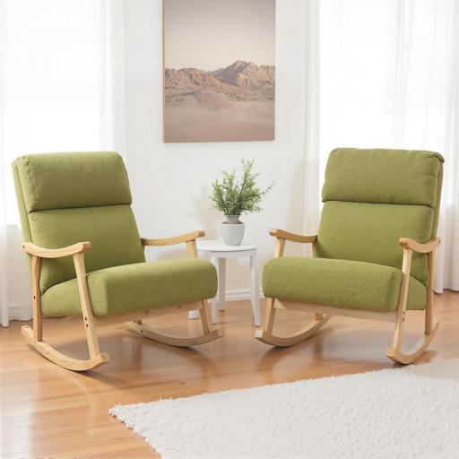 Silla Mecedora de Borreguito con Patas y Reposabrazos de Madera de Caucho Mecedora Carga 120 kg Verde Claro [7]