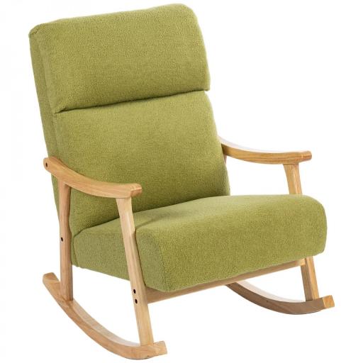 Silla Mecedora de Borreguito con Patas y Reposabrazos de Madera de Caucho Mecedora Carga 120 kg Verde Claro [9]