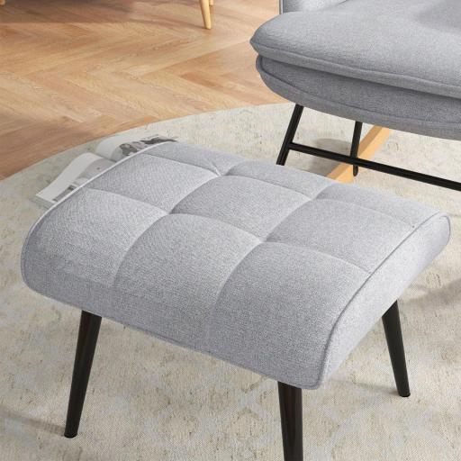 Silla Mecedora con Reposapiés Cojín Acolchado y Reposabrazos Carga 130 kg Gris Claro [5]