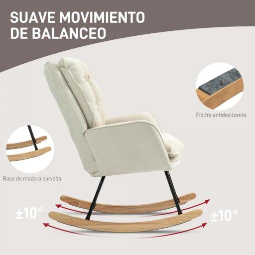 Silla Mecedora con Patas de Madera de Haya y Reposabrazos Mecedora para Lactancia Carga 120 kg para Dormitorio Beige [2]