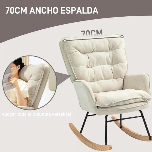 Silla Mecedora con Patas de Madera de Haya y Reposabrazos Mecedora para Lactancia Carga 120 kg para Dormitorio Beige [3]