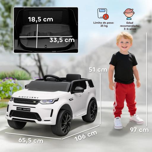 Coche Eléctrico para Niños con Licencia Land Rover 12V Control Remoto Sistema de Suspensión USB MP3 Faros Blanco [4]