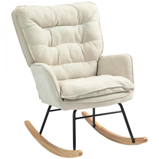 Silla Mecedora con Patas de Madera de Haya y Reposabrazos Mecedora para Lactancia Carga 120 kg para Dormitorio Beige [9]