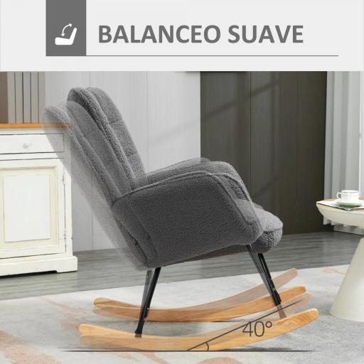 Silla Mecedora de Borreguito Sillón Balancín 40° con Patas de Madera de Haya Carga 120 kg 71x98x101 cm Gris Oscuro [2]