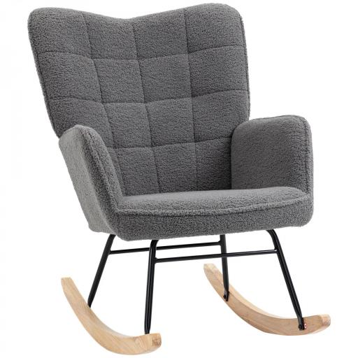 Silla Mecedora de Borreguito Sillón Balancín 40° con Patas de Madera de Haya Carga 120 kg 71x98x101 cm Gris Oscuro [8]